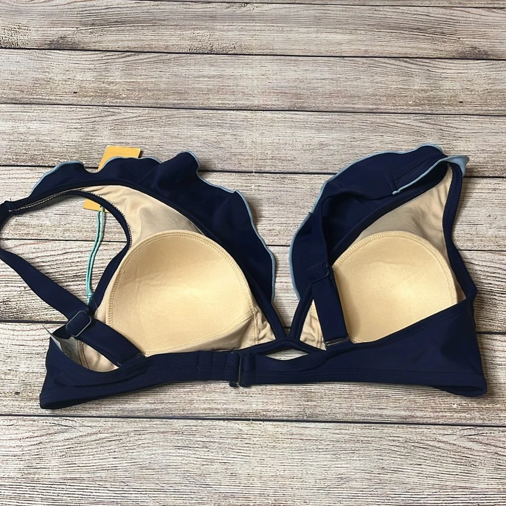 Kona Sol NWT Ruffled Oxford Blue Bikini Top Large - Picture 5 of 8